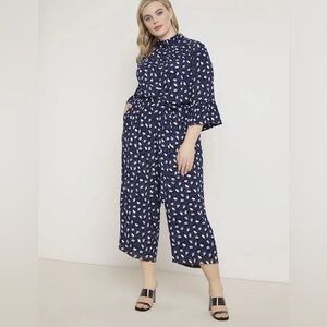 Eloquii Purple Navy Printed Crop Jumpsuit 20